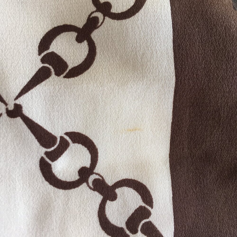 Vintage Celine of Paris Silk Long Scarf - Brown and Off-White/Cream - Picture 4 of 5